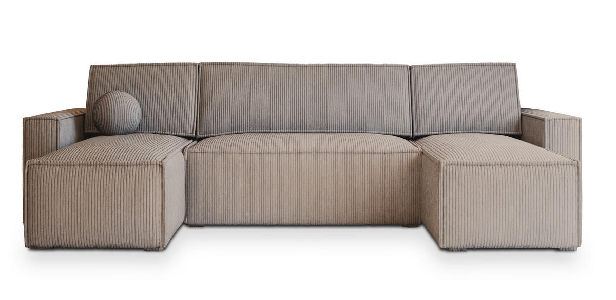 WOHNLANDSCHAFT PESANO P Beige Kordstoff mit Schlaffunktion - Beige, Holz (306/85/140cm) - MASSENO