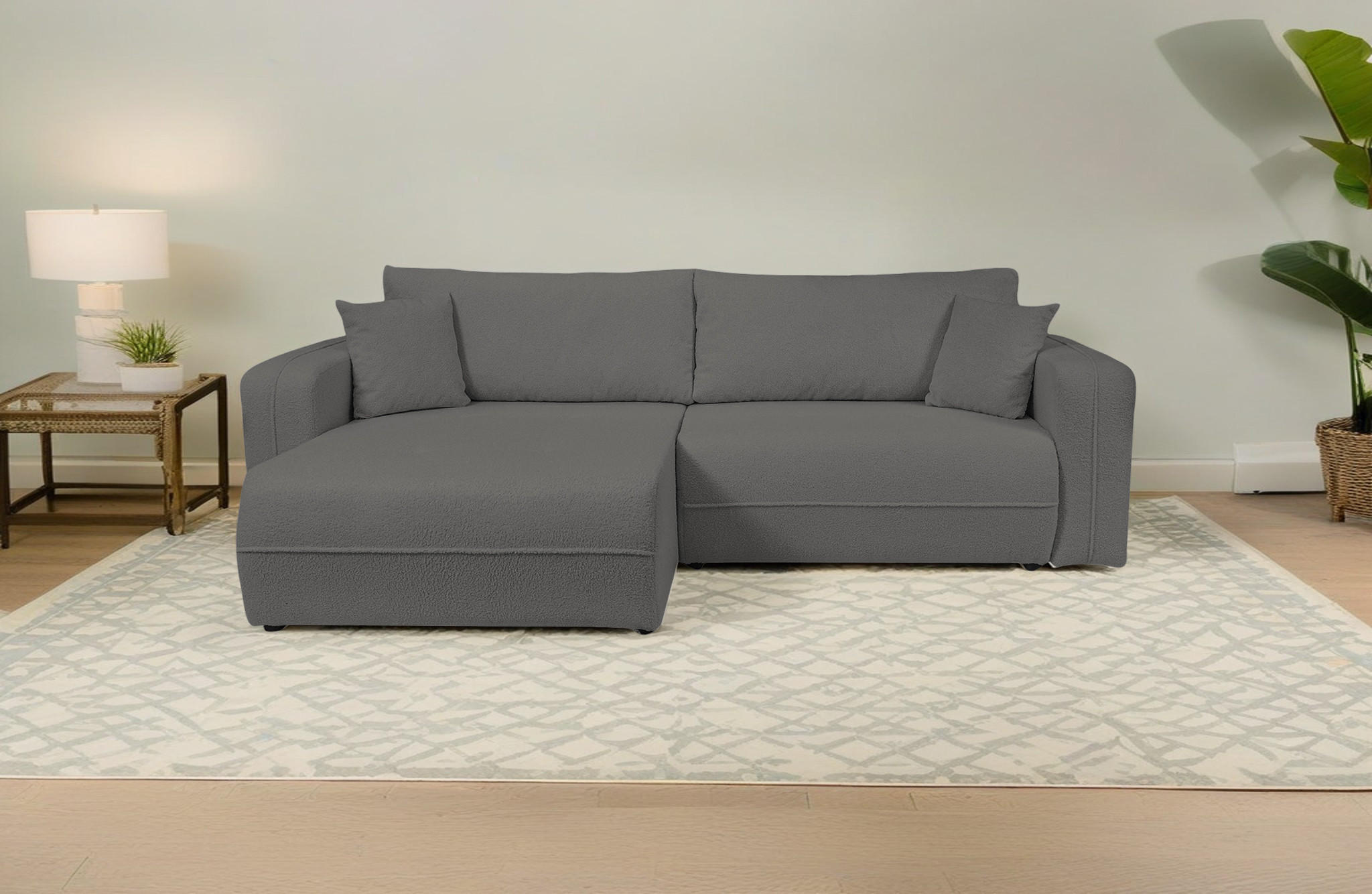 ECKSOFA Oreo L-Form Mit Bettkasten Und Schlaffunktion Quelle-Stoff Graphit Rechts - Dunkelgrau, Holz (247/143cm) - Kaiser Möbel