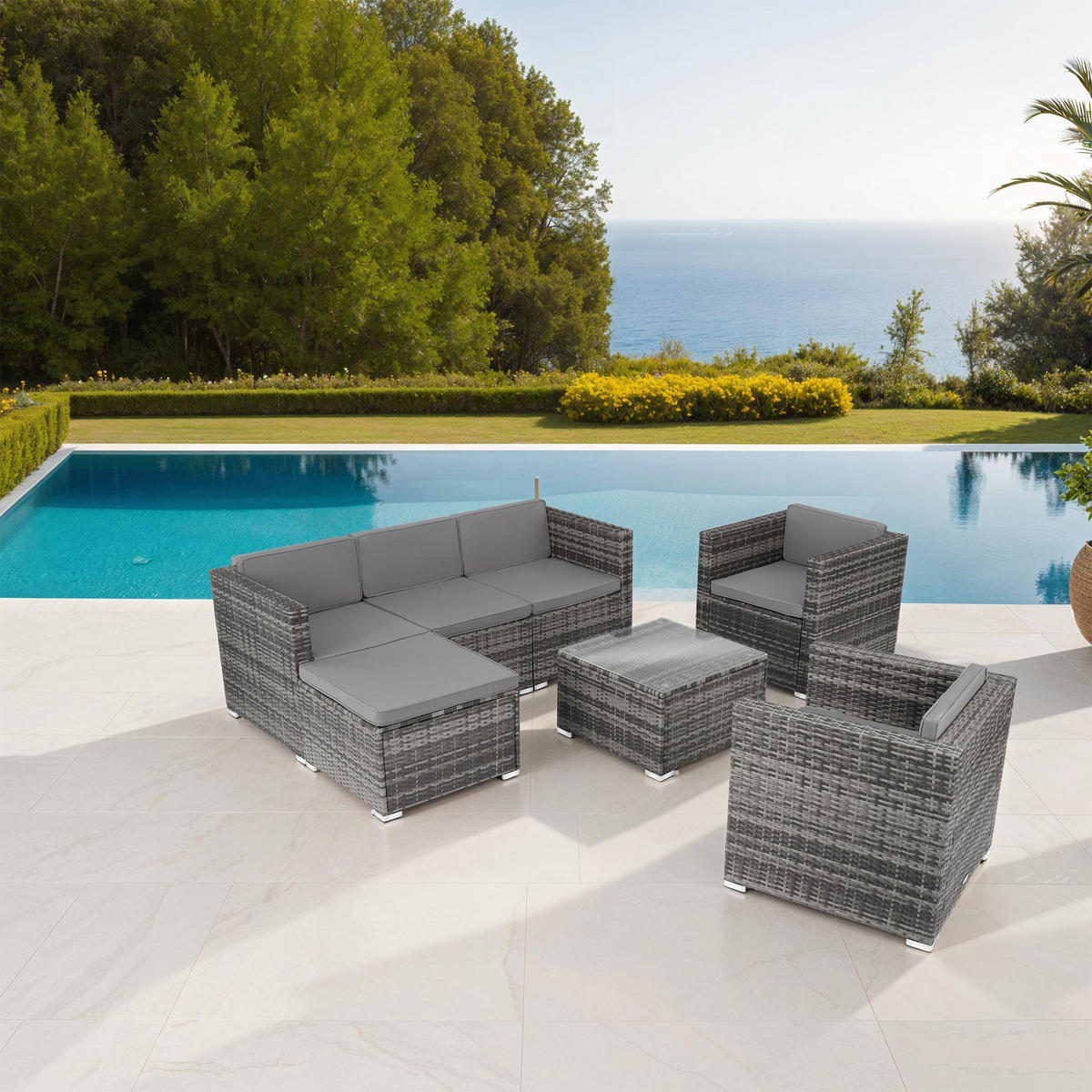 RATTANLOUNGE Lignano,variabel aufstellbar,grau - Grau, Kunststoff - tectake