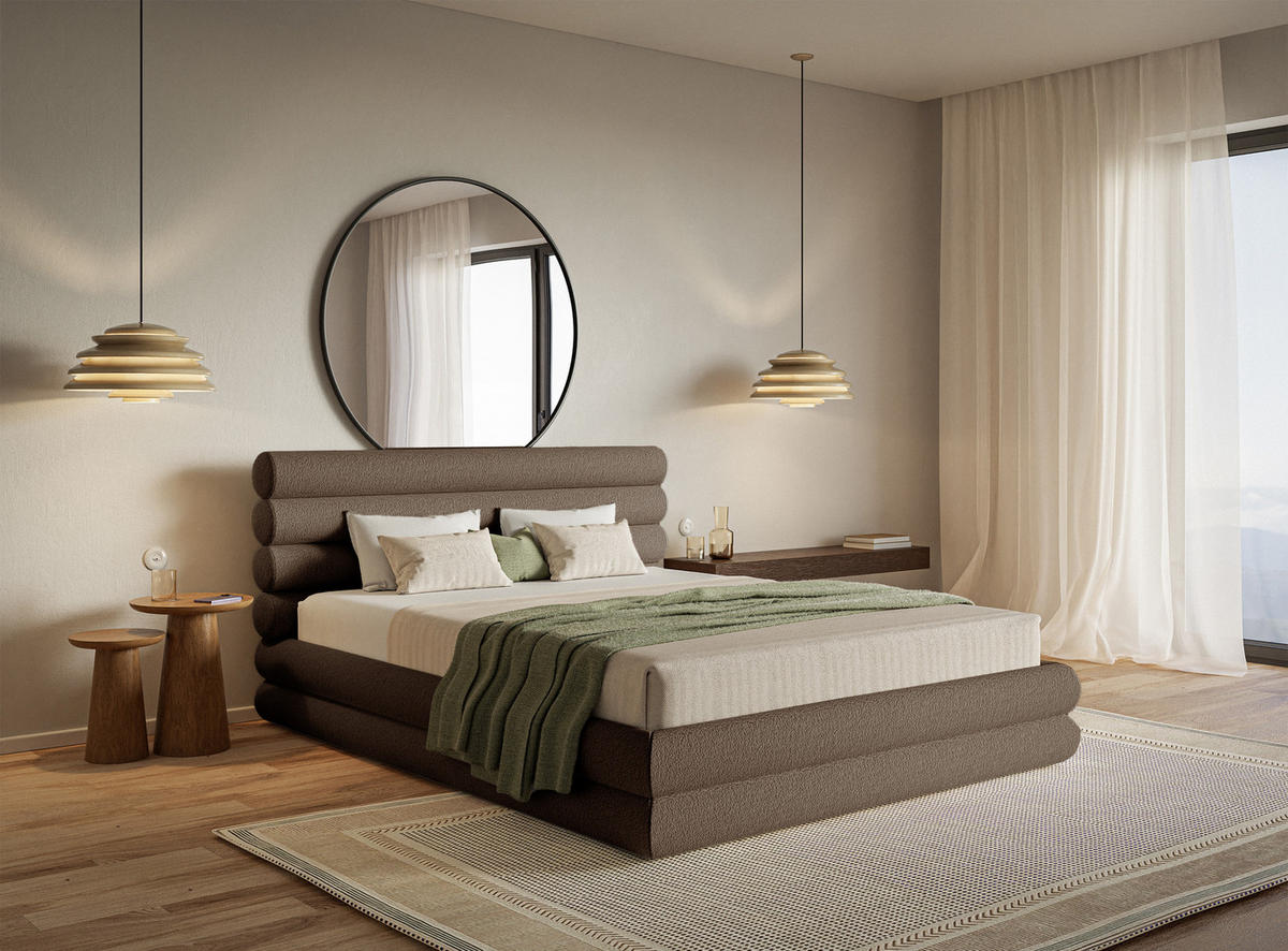 POLSTERBETT Buffalino Hellbraun Boucle 140/200 cm - Braun, Kunststoff/Textil (140/200cm) - Selsey