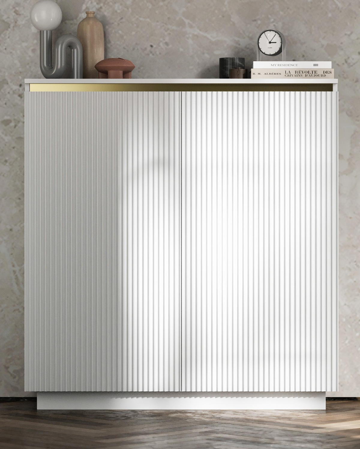 HIGHBOARD Selene 2D Weiß Matt 111 cm Glamour - Weiß, Holzwerkstoff (110.8/118/35cm) - Meble Lindner