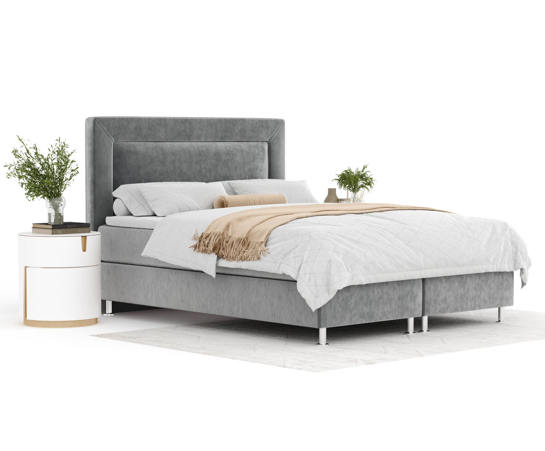 BOXSPRINGBETT Laguno Grau 140/200 cm mit Latex-Topper - Silberfarben/Grau, Holz/Holzwerkstoff (140/200cm) - Maison de Reve
