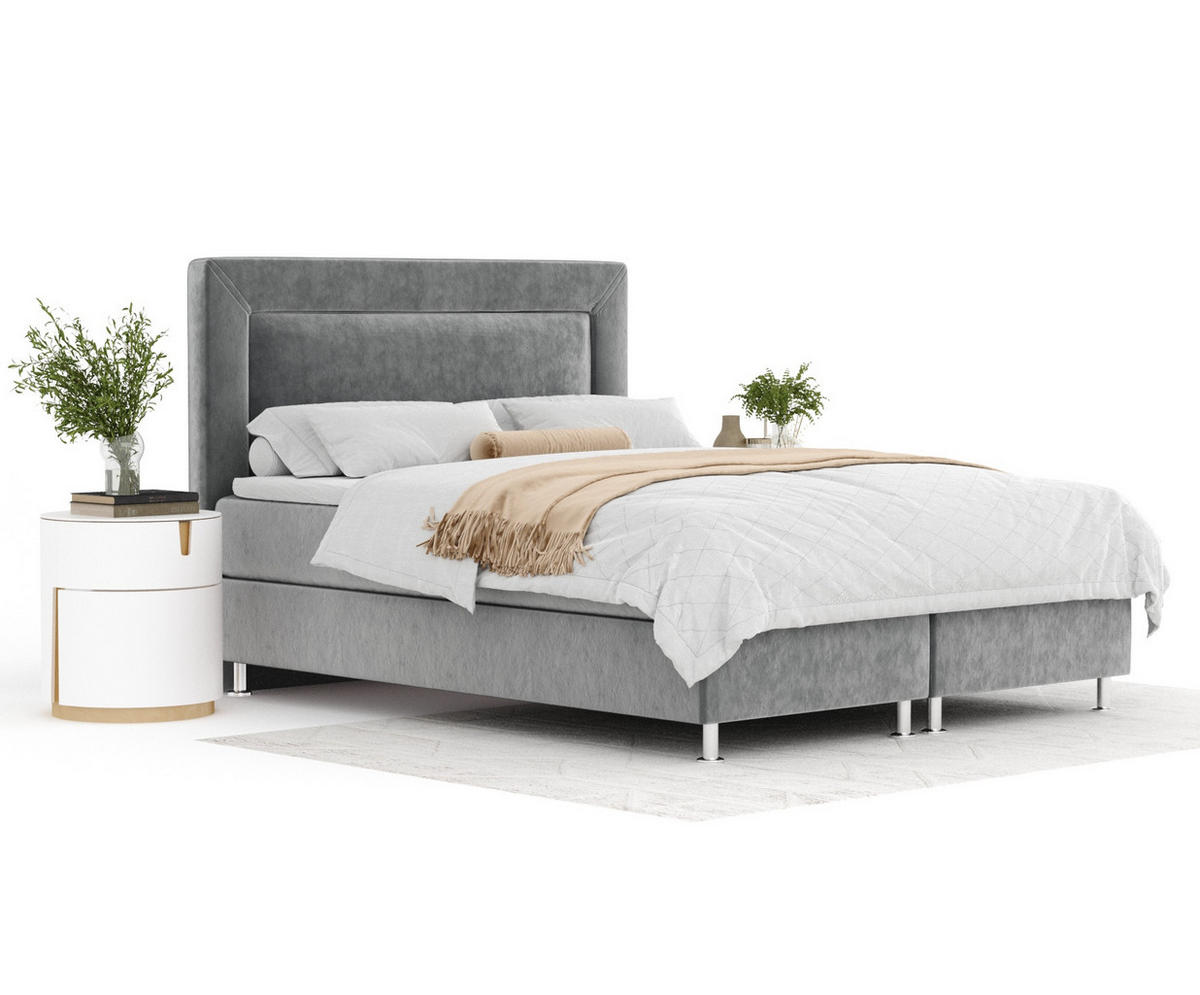 BOXSPRINGBETT Laguno Grau 180/200 cm mit Latex-Topper - Silberfarben/Grau, Holz/Holzwerkstoff (180/200cm) - Maison de Reve