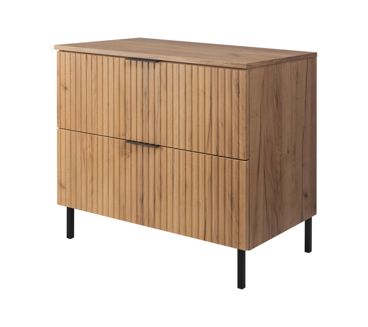 BADEZIMMERSCHRANK, Gold Craft Eiche, Schwarze Griffe, 80 x 77 x 46 cm - Eichefarben/Schwarz, Holzwerkstoff (80/77/46cm) - 3XE LIVING