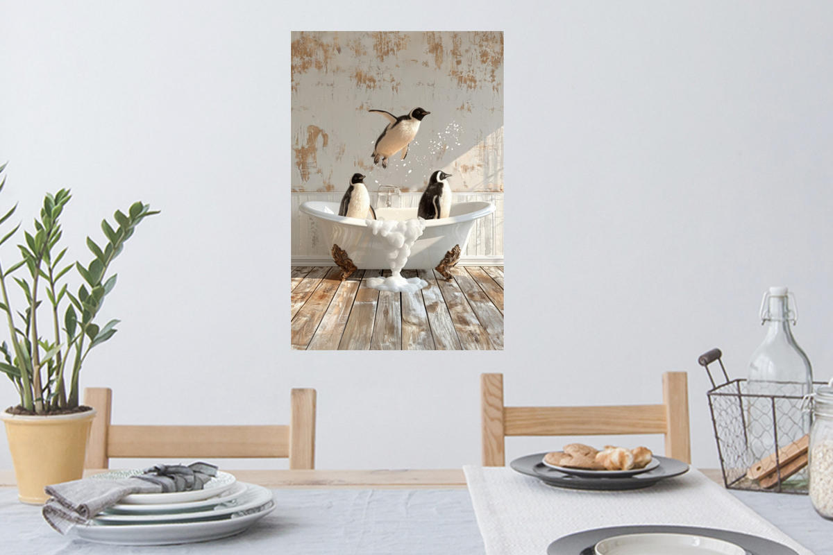 WANDTATTOO Vintage - Pinguin - Badewanne - Schaumstoff 40x60 cm - Schwarz, Kunststoff (40/60/0.1cm) - MuchoWow