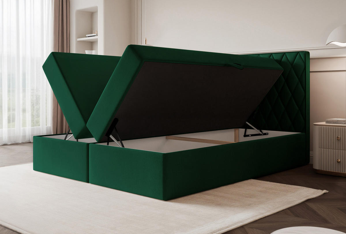 BOXBETT PONTI 160x200 cm Beige (Samt) - mit 2 Bettkästen, Bonellmatratze und vertikaler Rautensteppung - Beige, Holzwerkstoff/Textil (160/200cm) - Ravio