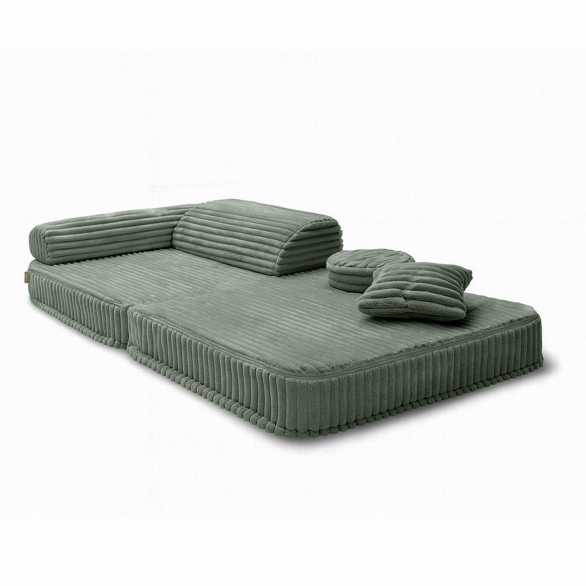 KINDERSESSEL modular 3-in-1 ausklappbar aus Plüschcord in Salbeigrün - Hellgrün, Textil (100/80/80cm) - MeowBaby