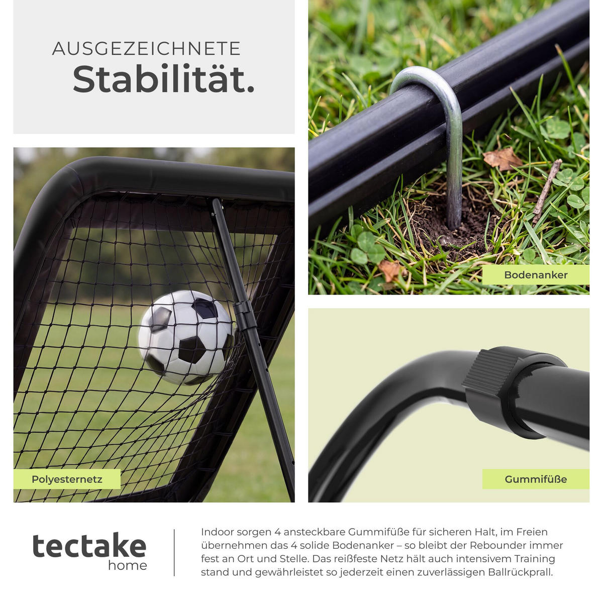 REBOUNDER FÜR FUSSBALL Alphonso, 124 x 124 cm, schwarz - Schwarz, Kunststoff (124/117cm) - tectake