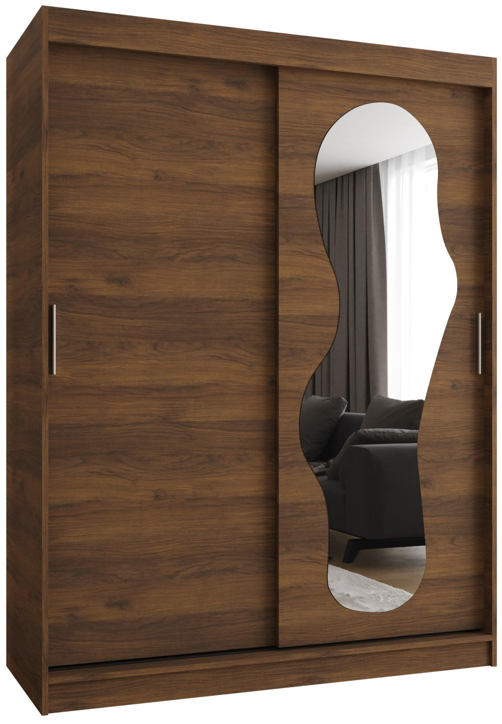 SCHIEBETÜRENSCHRANK mit Spiegel ULTRA 200/150/62 2-türig - Silberfarben/Walnussfarben, Holz (150/200/62cm) - MÖBEL KRYSPOL