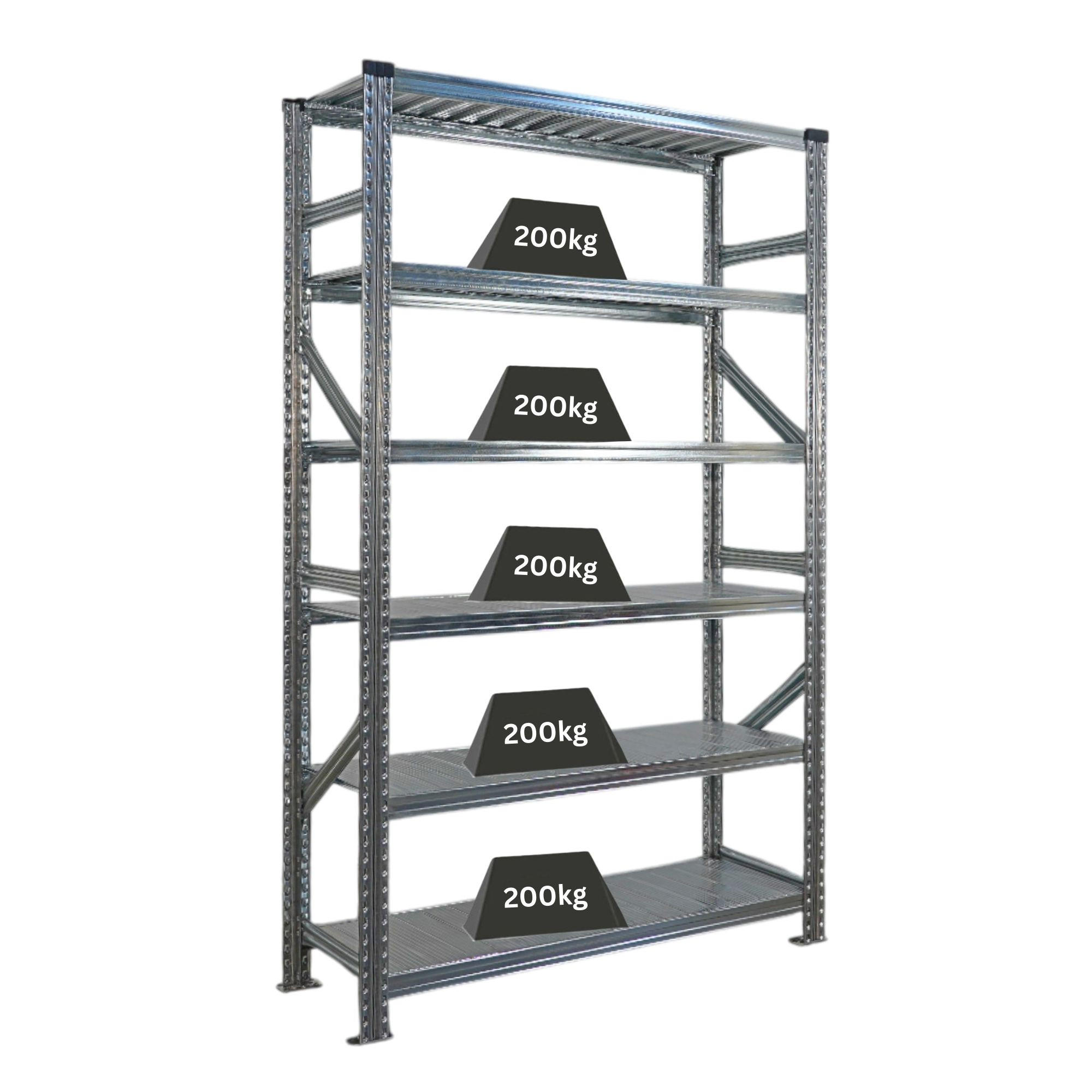 FACHBODENREGAL Proximo Stecksystem 210x120x40cm 6 Ebenen Beidseitig nutzbar Verzinkt - Silberfarben, Metall (120/210/40cm) - PROREGAL