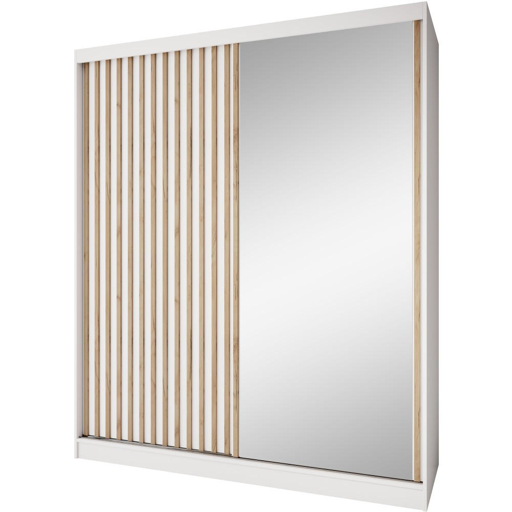 SCHWEBETÜRENSCHRANK Donatello 180/205/60 2-türig weiß mit Spiegel - Weiß, Holzwerkstoff (180/205/60cm) - Beautysofa