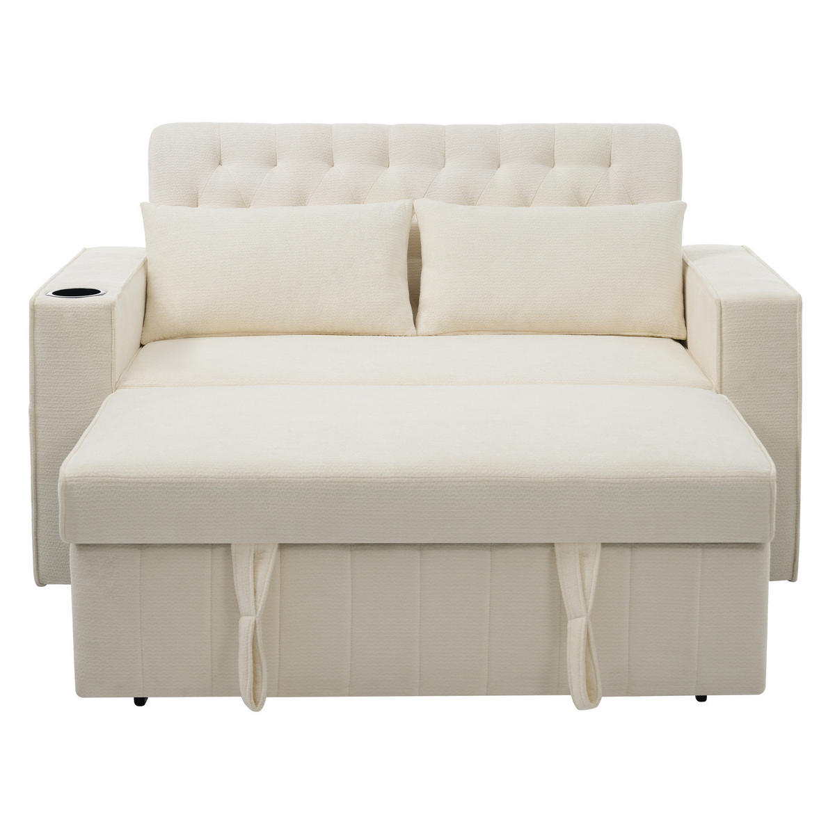 SCHLAFSOFA aus Chenille 140x137x84 cm Beige mit Schlaffunktion, USB-Anschluss, Getränkehalter und 3-fach verstellbarer Rückenlehne - Beige, Textil (137/84/140cm) - Modfu