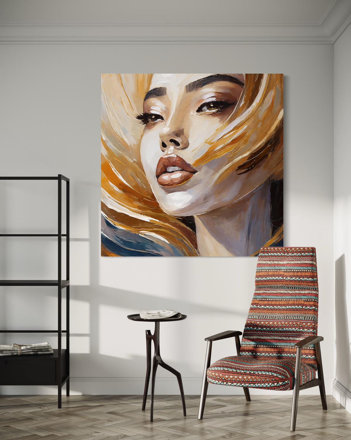 WANDBILD frau gemaltes porträt - Beige, Textil (50/50cm) - Feeby