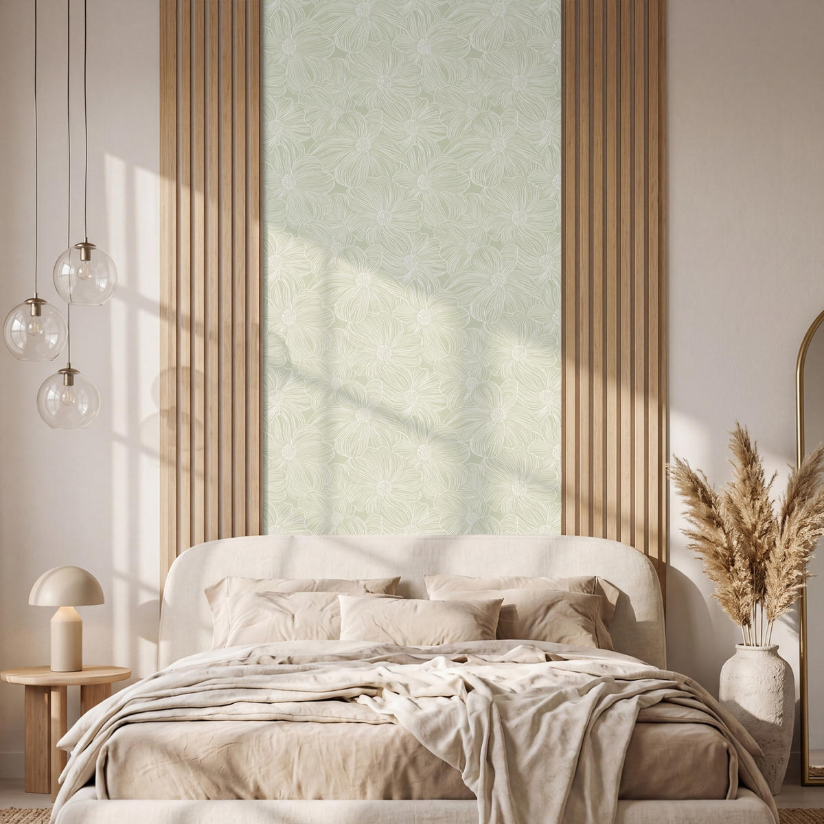 TAPETE - Gelassenheit - Blumen - Grün - 120x300 cm - Salbeigrün, Papier (120/300cm) - OnlyWow