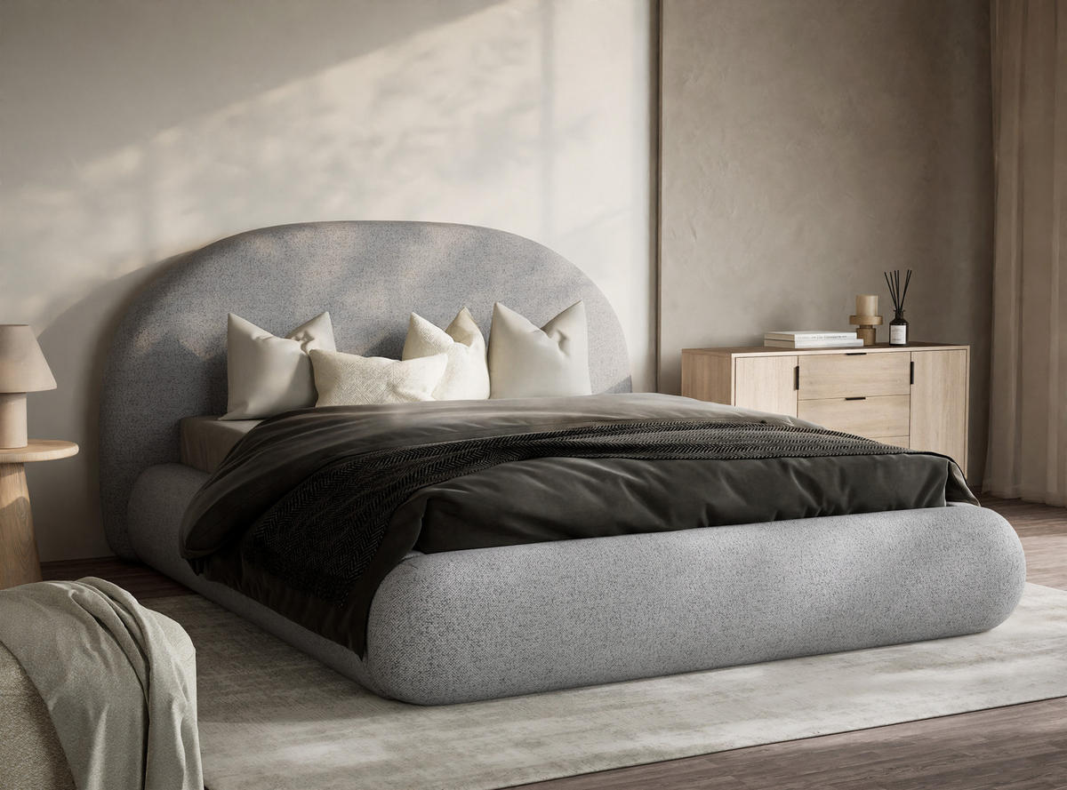 POLSTERBETT Maumere Hellgrau 180/200 cm im Webstoff - Hellgrau/Schwarz, Holz/Holzwerkstoff (180/200cm) - Maison de Reve