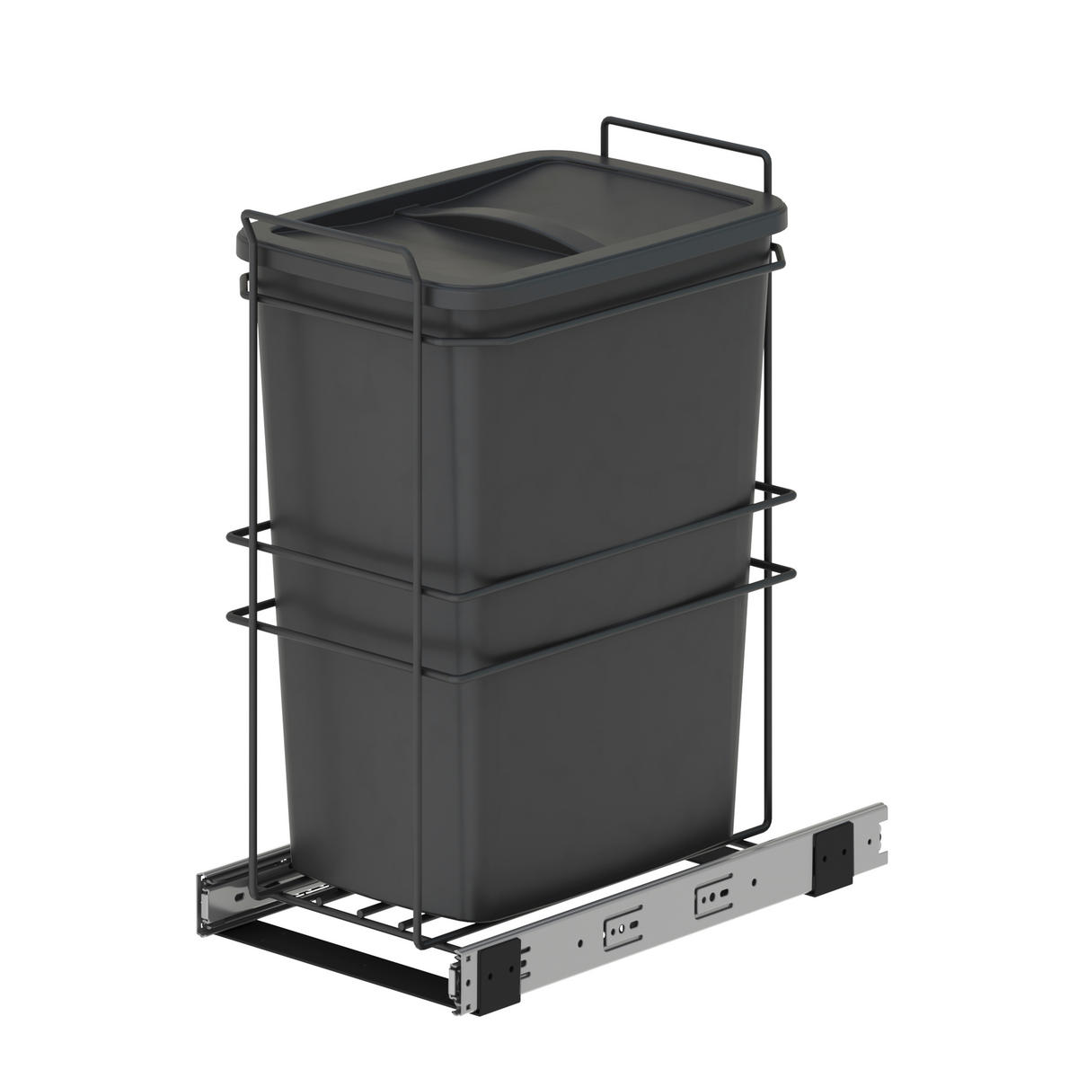 RECYCLINGBEHÄLTER für die Küche, 35 L, Bodenbefestigung und Handauszug, Anthrazitgrauer Kunststoff - Anthrazit, Metall (28/47/54.5cm) - EMUCA