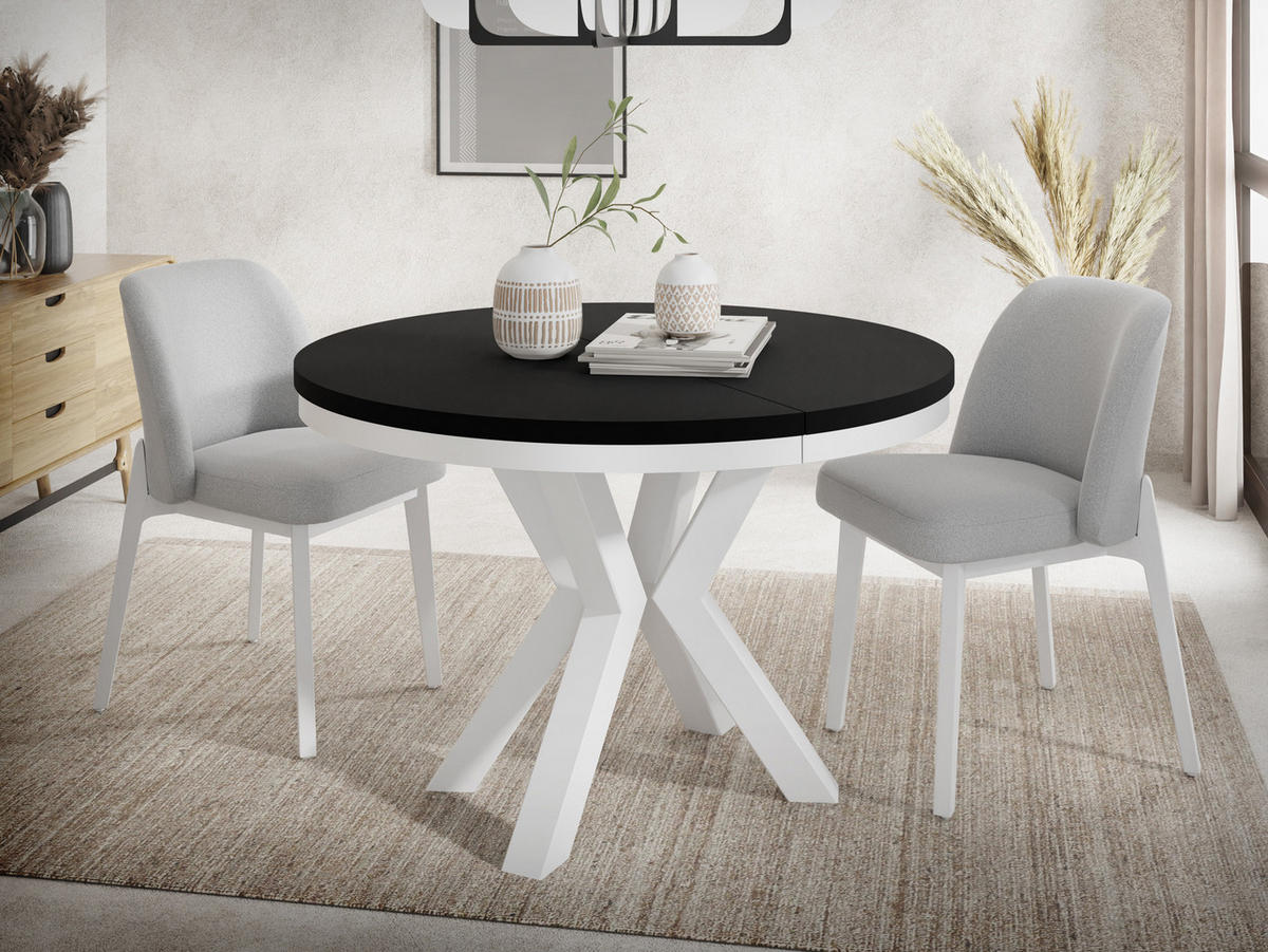 ESSTISCH Clara Weiß runder ausziehbarer, Schwarz 100-180/100/76 cm - Schwarz/Weiß, Holzwerkstoff/Metall (100/100/76cm) - WFL GROUP