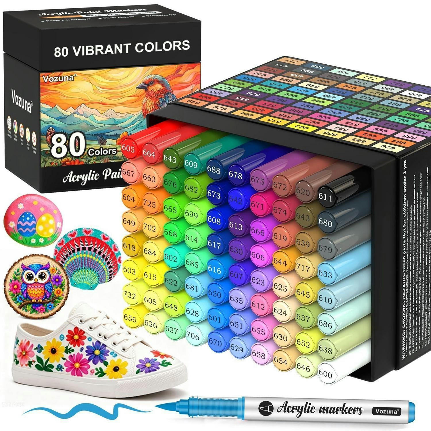 ACRYLSTIFTE Set 80 Farben Pinselspitze Wasserfest - Multicolor, Kunststoff (1/1/13.5cm)