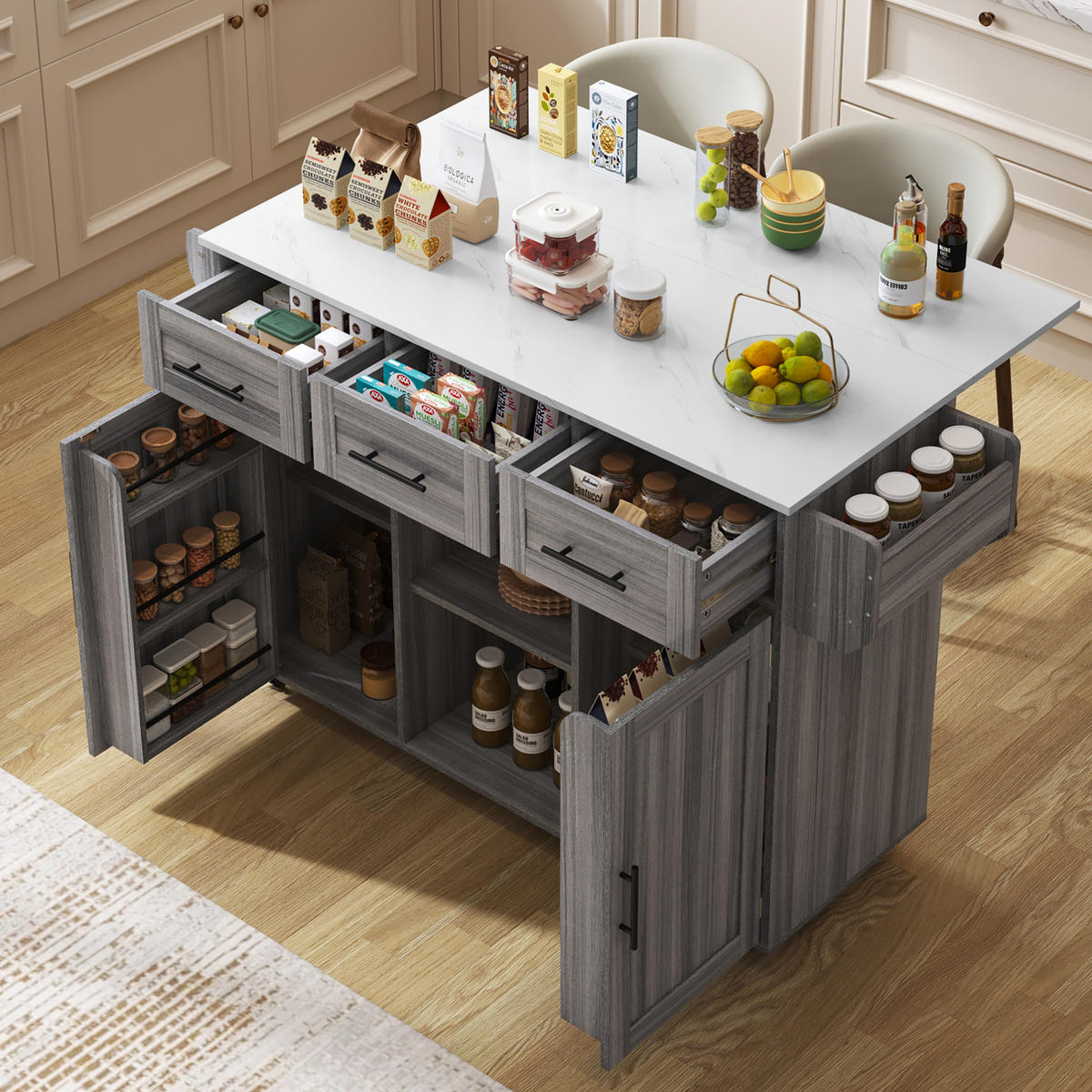 SERVIERWAGEN mit Klapptisch 139 x 46/71 x 91,5 cm Grau MDF - Grau, Holz (46/91.5/139cm) - Beauniv