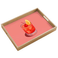 SERVÍROVACÍ PODNOS Sklenice - Kostky ledu - Citron - Třešeň 50x35 cm - růžová, dřevo (50/5/5cm) - OnlyWow