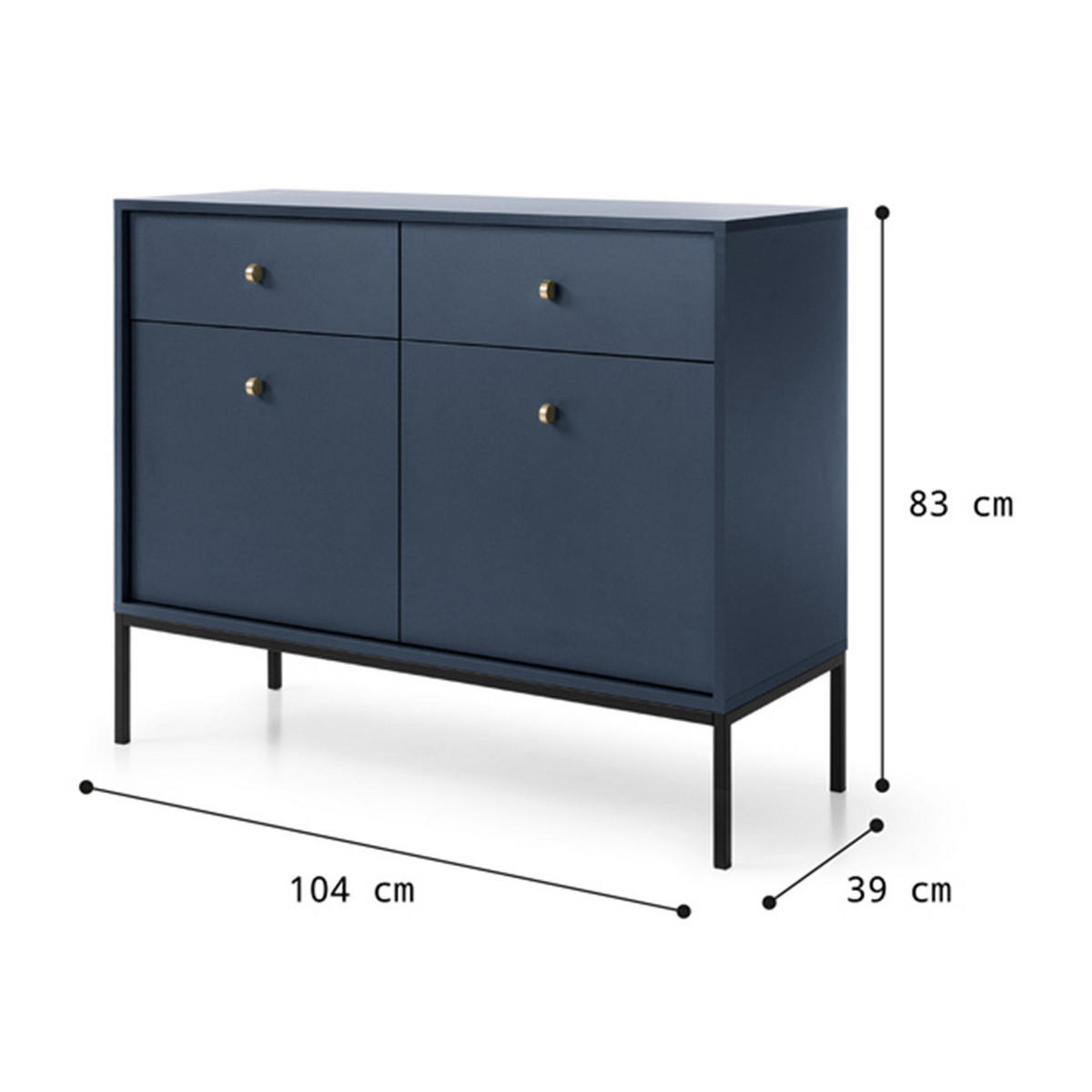 KOMMODE Mono marineblau / schwarz 103,5 / 39 / 83cm - Blau/Schwarz, Holz/Holzwerkstoff (103.5/83/39cm) - Feldmann-Wohnen