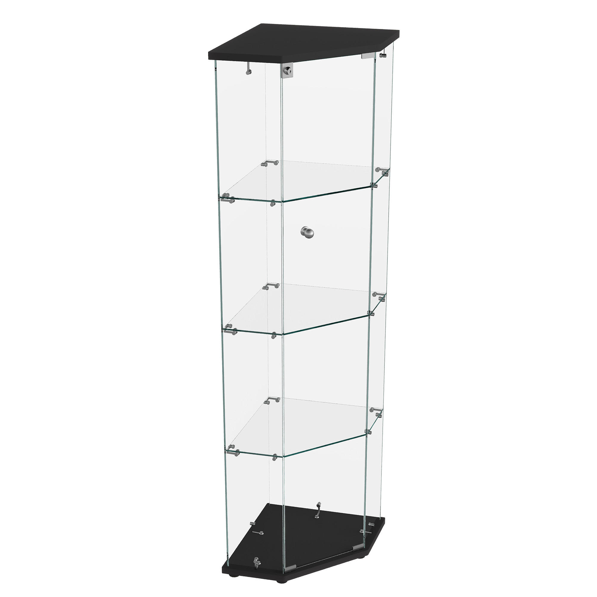 GLASVITRINE 162x60x45 cm freistehend 4 Ablagen LED schwarz - Schwarz, Holz (60/162/40cm) - LEBENLANG