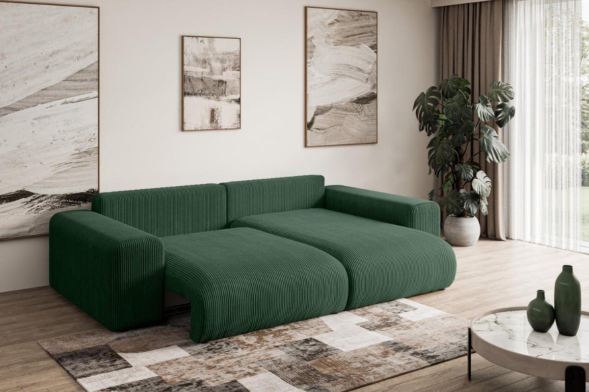 ECKSOFA Ottomane rechts ESKAR-L 266x176x84 Grün Cord - Schwarz/Grün, Holzwerkstoff/Kunststoff (176/266cm) - ALTDECOR