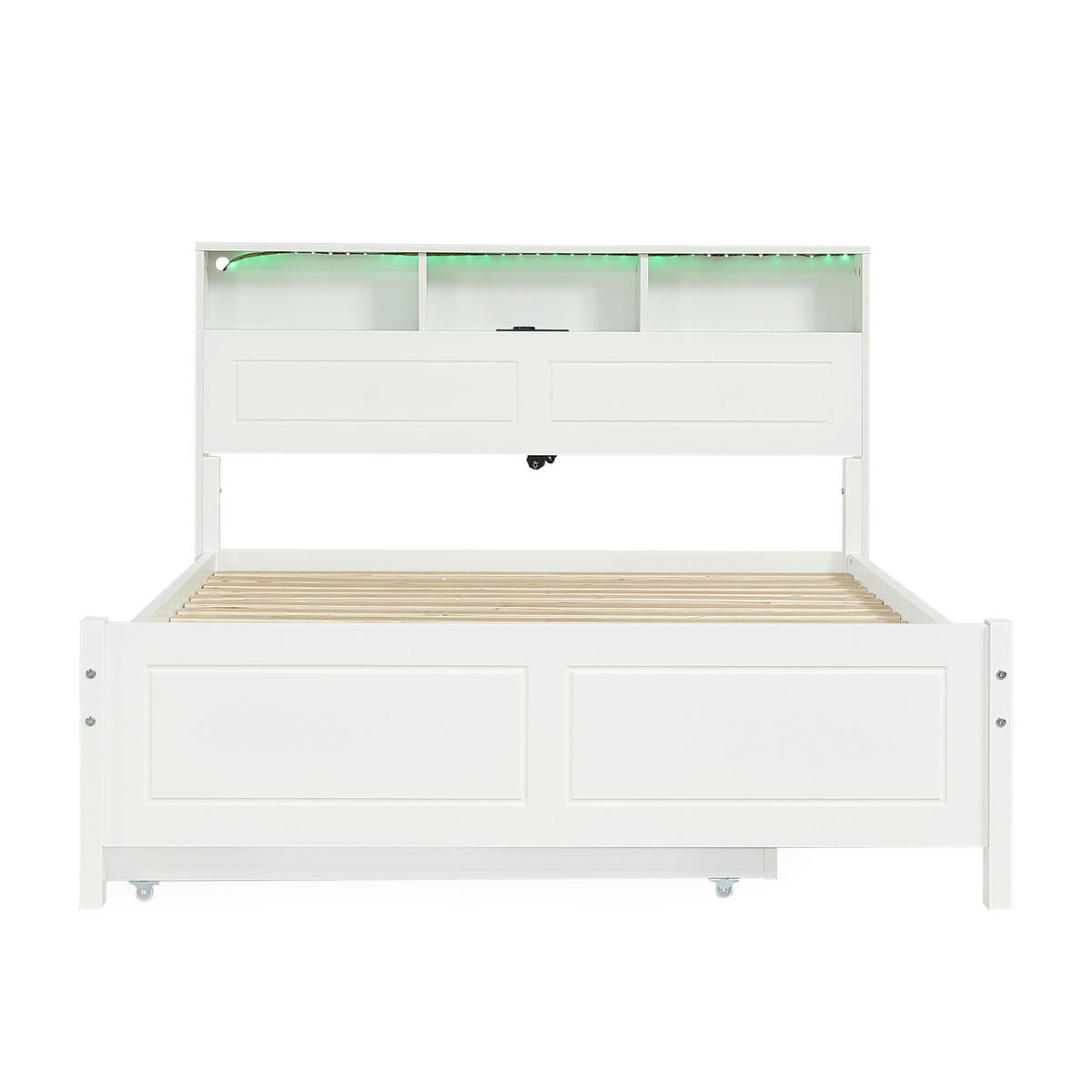 BETT mit Ausziehbett und LED 120x200 cm/90x190 cm Weiß - Weiß, Holzwerkstoff (120/200cm) - Meubliv