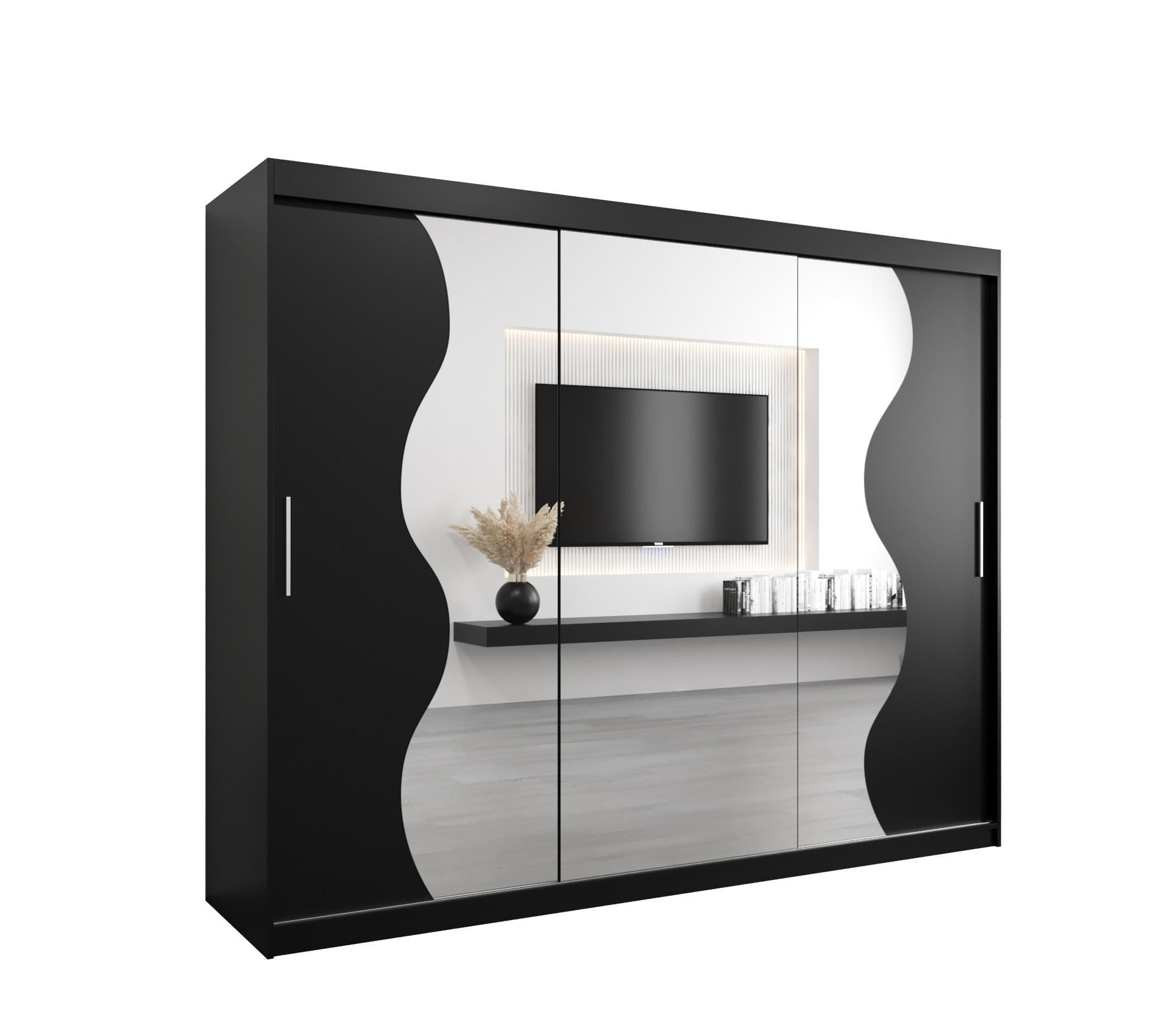 SCHWEBETÜRENSCHRANK 200/250/62 3-türig - Silberfarben/Schwarz, Holz/Kunststoff (250/200/62cm) - MÖBEL KRYSPOL