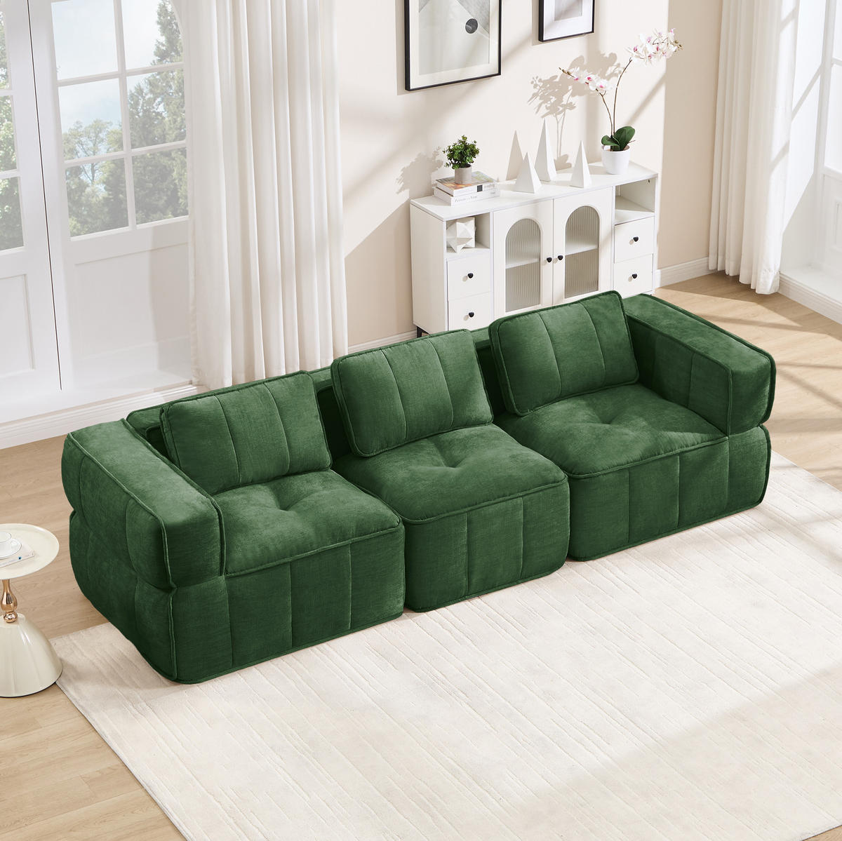 SOFA 271/93/67 cm in Grün aus Polyester mit modularer Flexibilität und rutschfester Basis - Grün, Kunststoff (93/67/271cm) - Flora Grace