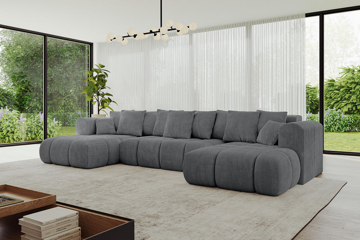 WOHNLANDSCHAFT Ottomane Links CLOUD-U-v1 414x180x40 Dunkelgrau Cord - Dunkelgrau, Holzwerkstoff/Kunststoff (414/90/180cm) - ALTDECOR