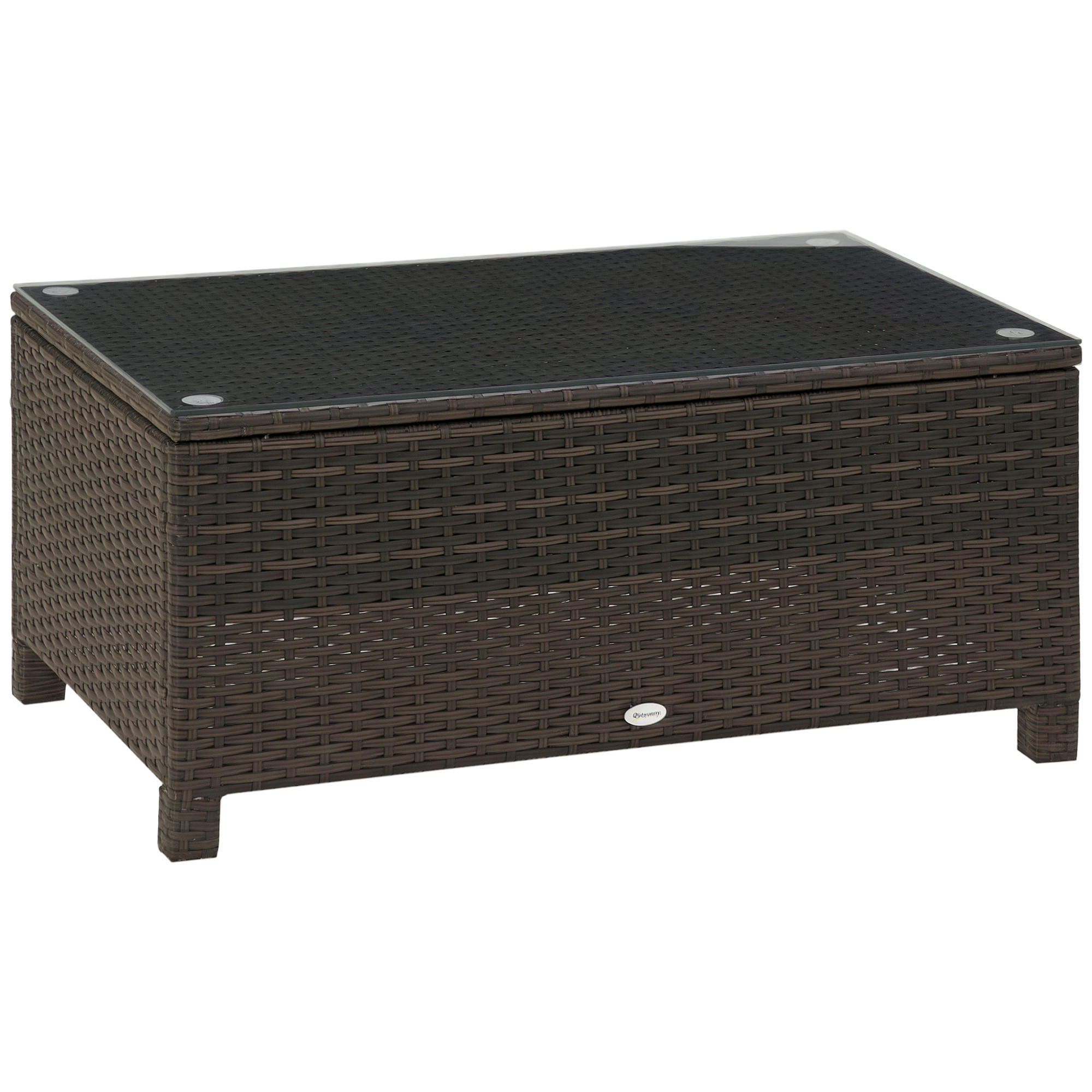 GARTENBEISTELLTISCH DE-13562 mit Geflecht und Glasplatte Braun - Braun, Metall (85/50/39cm) - ComfortXL