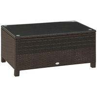 GARTENBEISTELLTISCH DE-13562 mit Geflecht und Glasplatte Braun - Braun, Metall (85/50/39cm) - ComfortXL