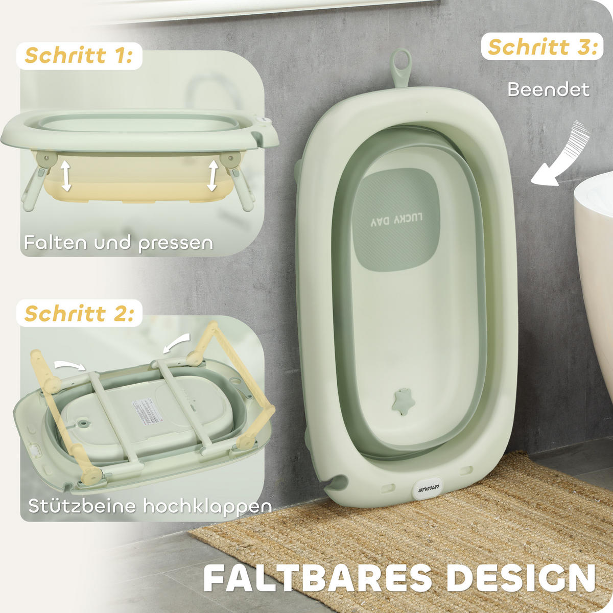 2ER -Set Babybadewanne, faltbar Baby Bathtub mit Gestell, rutschfest Babywanne - Grün, Kunststoff (53/86cm) - AIYAPLAY