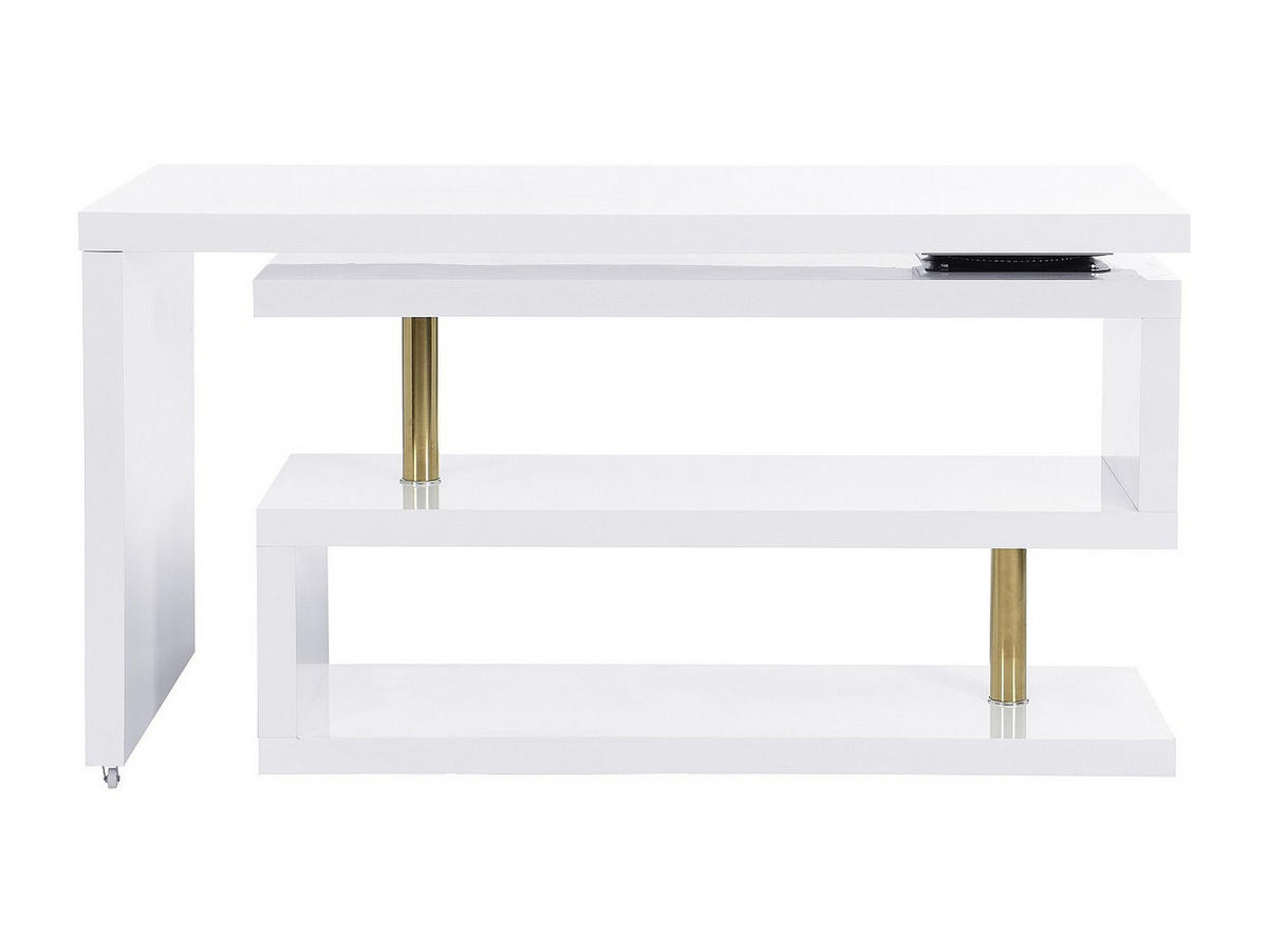 SCHREIBTISCH ausziehbar mit 360° drehbarer Platte - MDF lackiert - Weiß & Goldfarben - NICEPHORE II - Weiß, Holz (60/200/76cm) - Vente-Unique