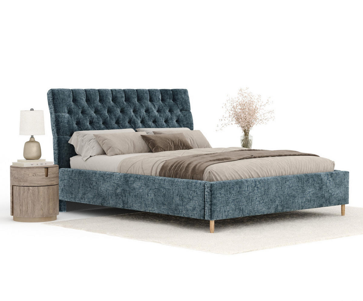 POLSTERBETT Vezzola Blau 160/200 cm im Chenille-Stoff - Blau/Naturfarben, Holz/Holzwerkstoff (160/200cm) - Maison de Reve