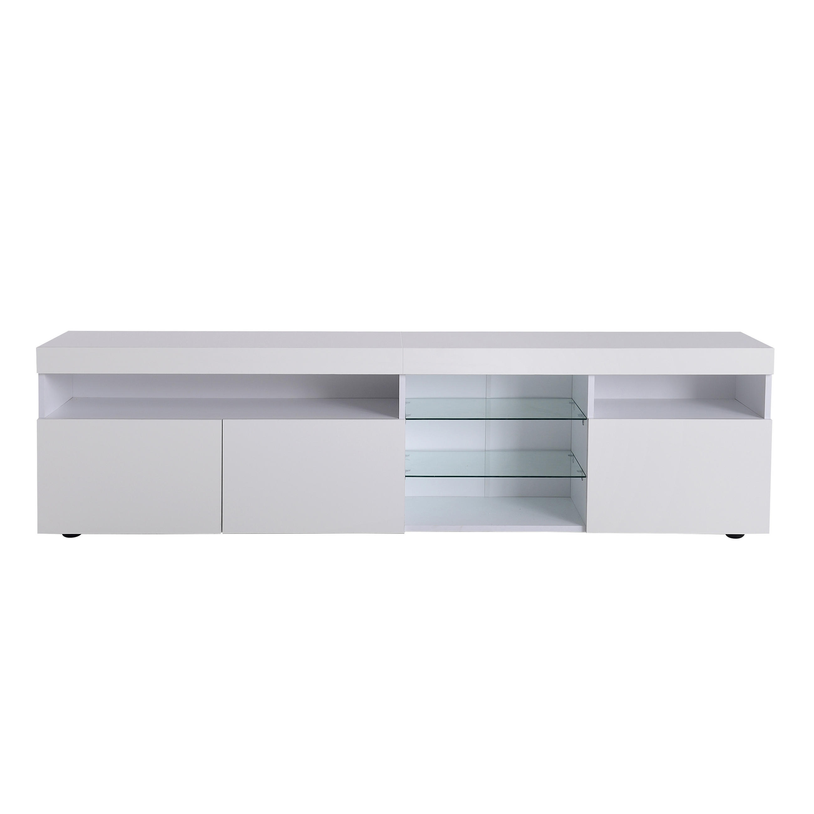LOWBOARD in Weiß mit LED-Beleuchtung und Stauraum für Wohn- und Esszimmer, B180/T35/H48cm - Weiß, Glas/Holzwerkstoff (180/45/35cm) - STILVORA