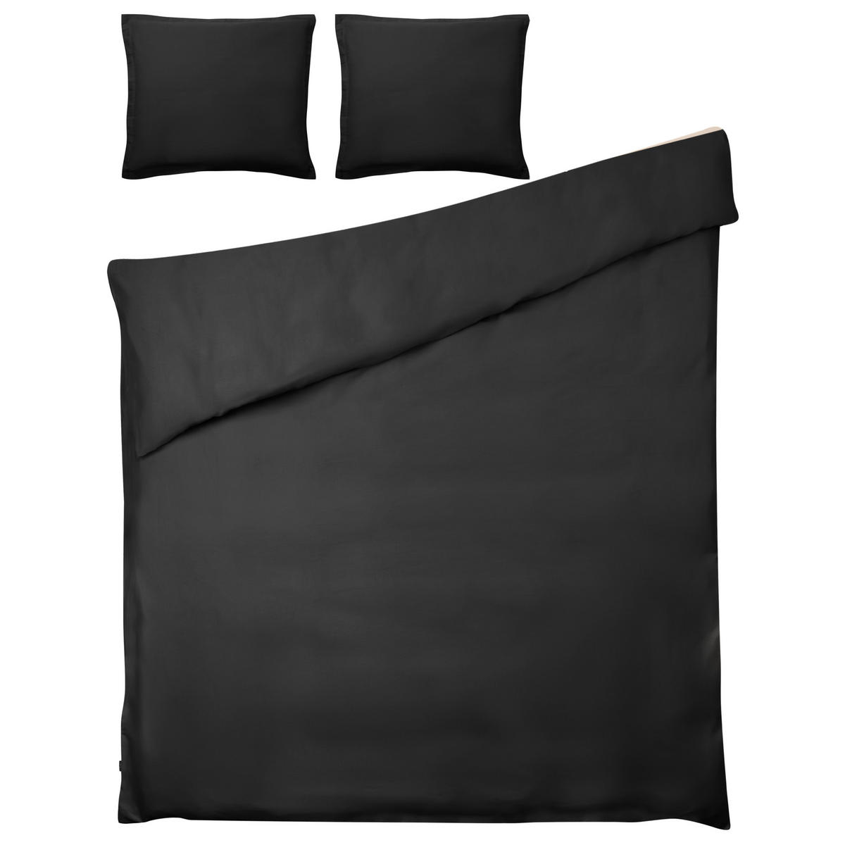 BETTWÄSCHE-SET 150/200 cm Baumwollsatin Schwarz Parkrose - Schwarz, Textil (150/200cm) - Beliani