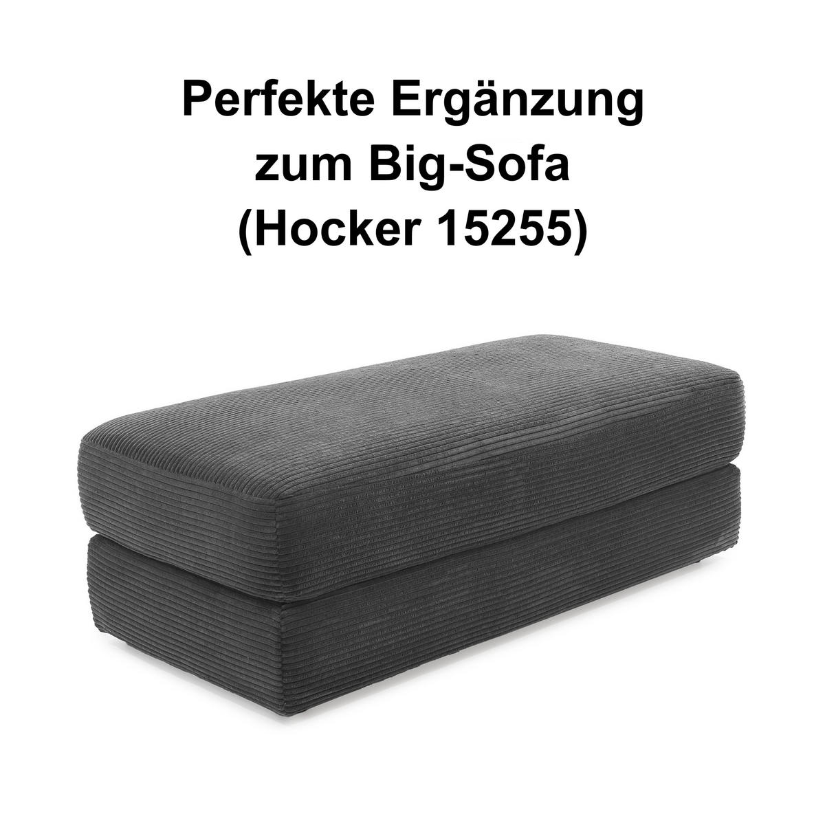 BIG-SOFA mit Federkern B290/T135/H90 cm extratief, Liegefläche 122x240 cm, Cord Dunkelgrau / 15249 - Dunkelgrau/Schwarz, Kunststoff/Textil (290/90/135cm) - luma-home