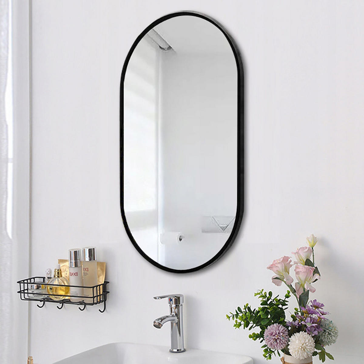 WANDSPIEGEL schwarz 75/40 cm - Schwarz, Glas (40/75/5cm) - MUVU