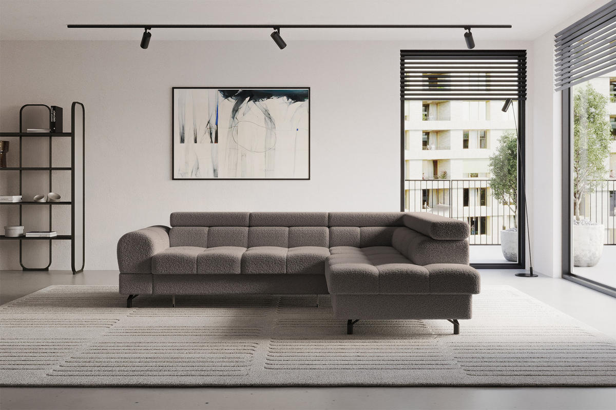 ECKSOFA mit Schlaffunktion Ottomane Rechts LUMA-L 272x203x70 Braun Bouclé - Schwarz/Braun, Holzwerkstoff/Kunststoff (203/272cm) - ALTDECOR