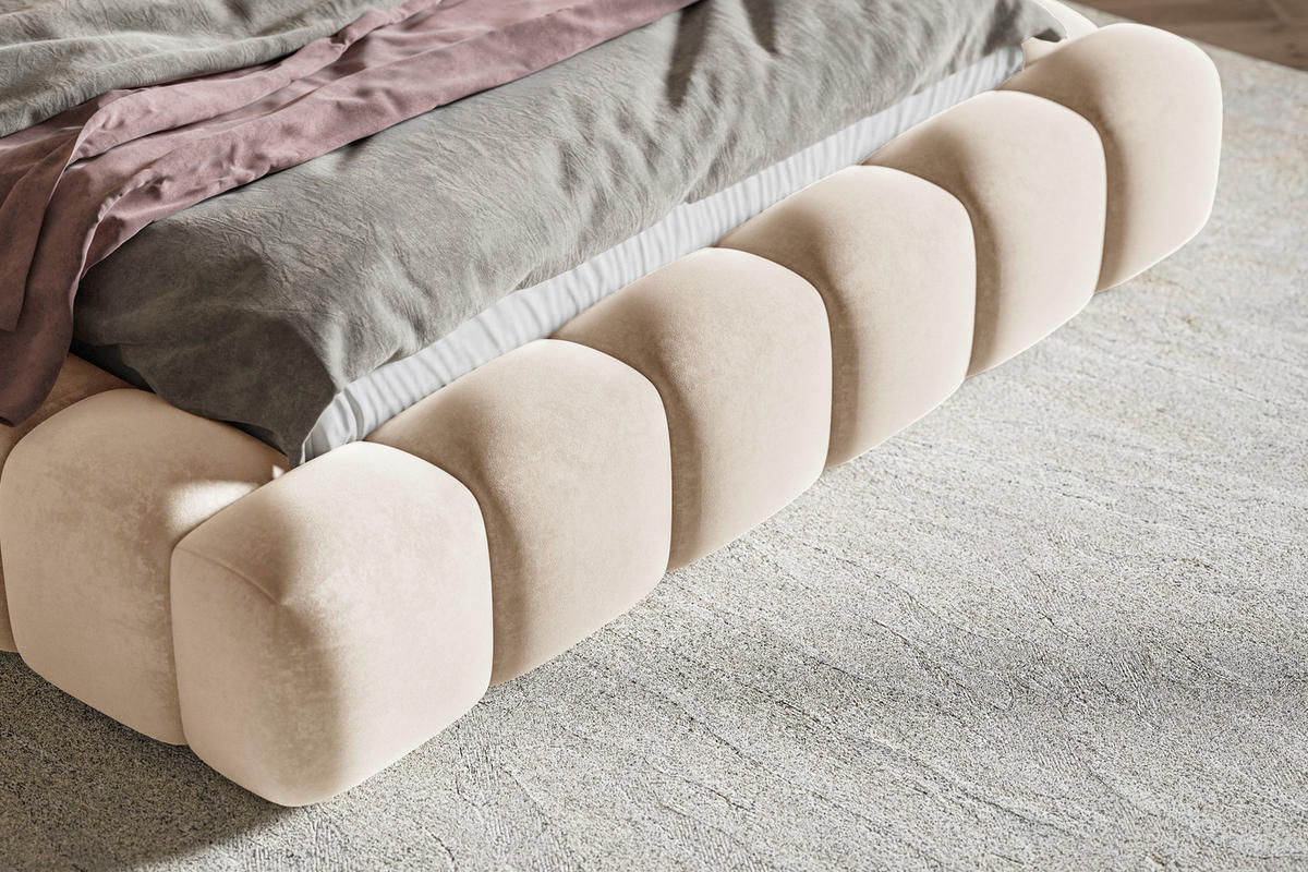 POLSTERBETT 160x200 cm Madeno mit Bettkasten, Samtstoff, Beige - Beige, Holz/Textil (160/200cm) - Emporius