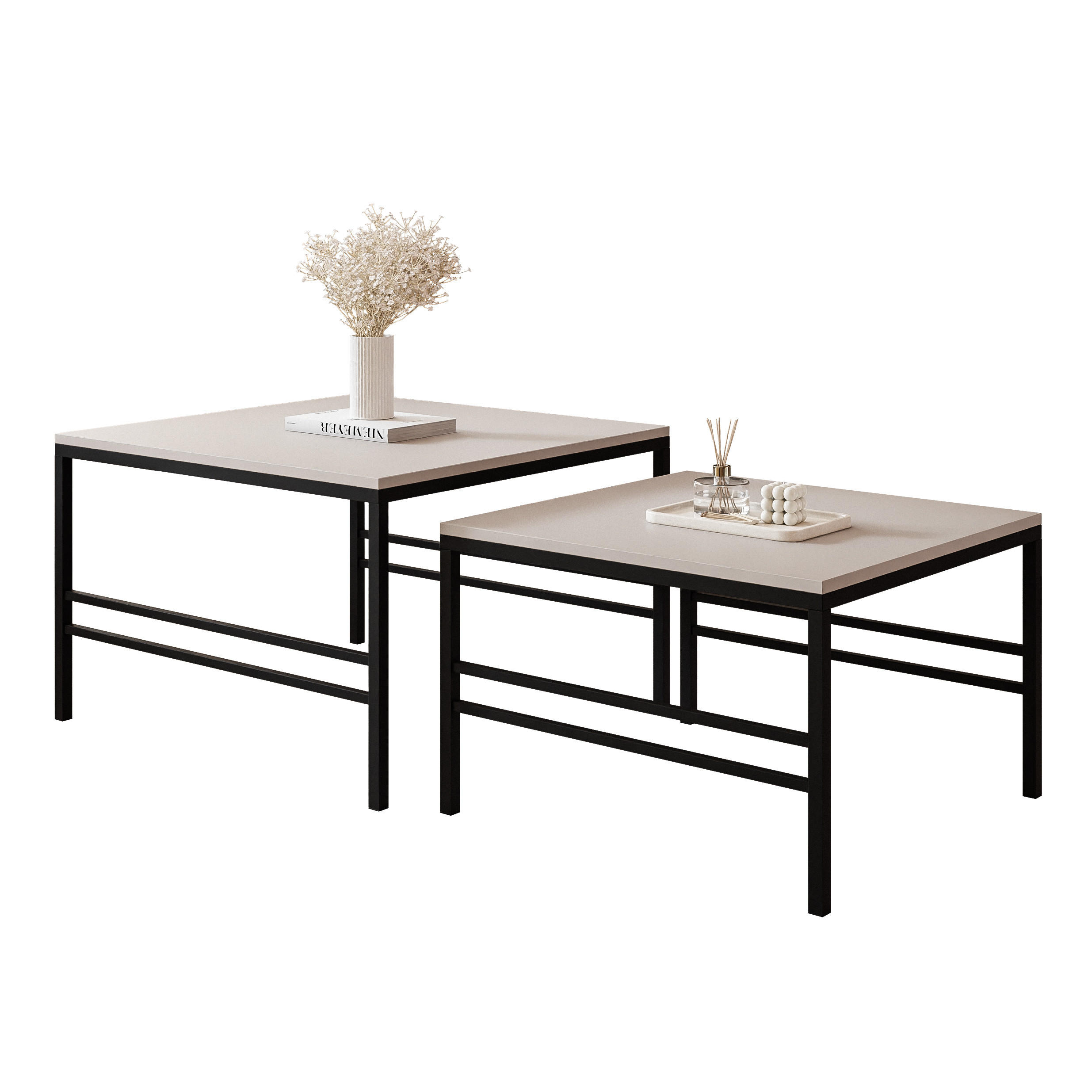 COUCHTISCH Cashmere Schwarze Rahmen - Beige/Schwarz, Holzwerkstoff (70/70/46cm) - Idohome