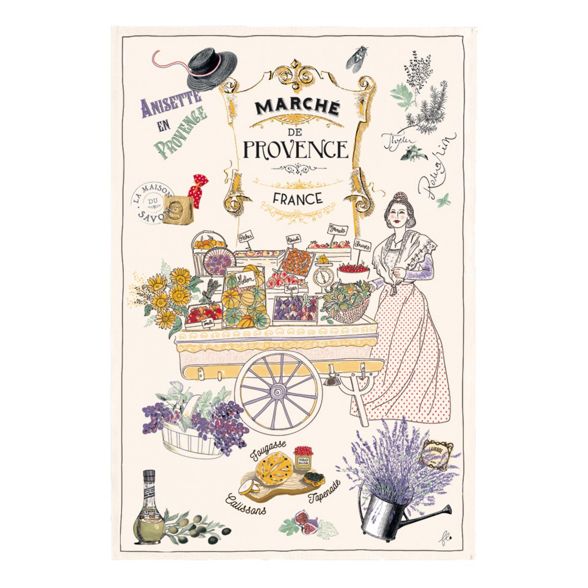 GESCHIRRTUCH Les marchés de Provence ekrü 48 x 72 cm - Weiß, Textil (72/48cm) - Winkler