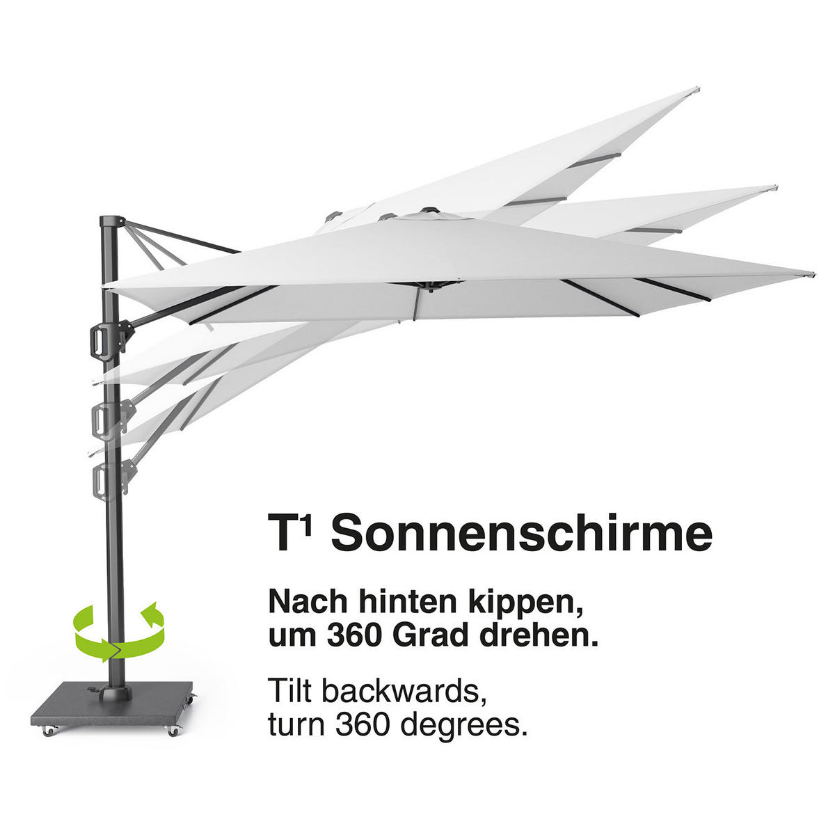 AMPELSCHIRM quadratisch 3.5 x 3.5 m Challenger T¹ Premium 360° kippbar grau/anthrazit - Grau, Metall (350/350cm) - Platinum