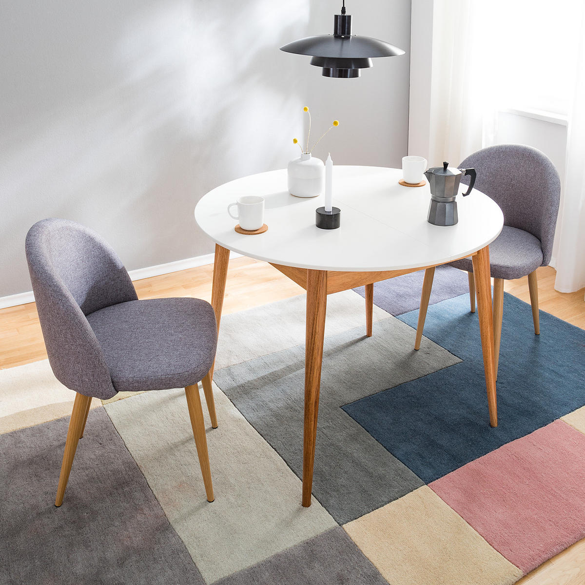 ESSTISCH rund - ausziehbar, Eiche teilmassiv - Weiß, Holzwerkstoff (100/100/76cm) - home24