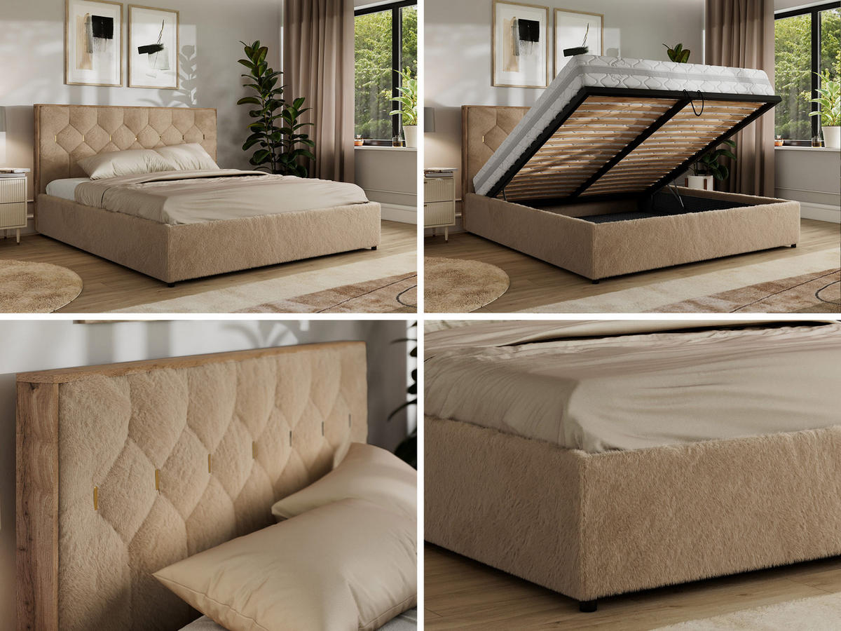 POLSTERBETT LARINO CLASSIC 160/200 - Beige Plüsch - ohne Matratze - Beige, Textil (160/200cm) - MKS