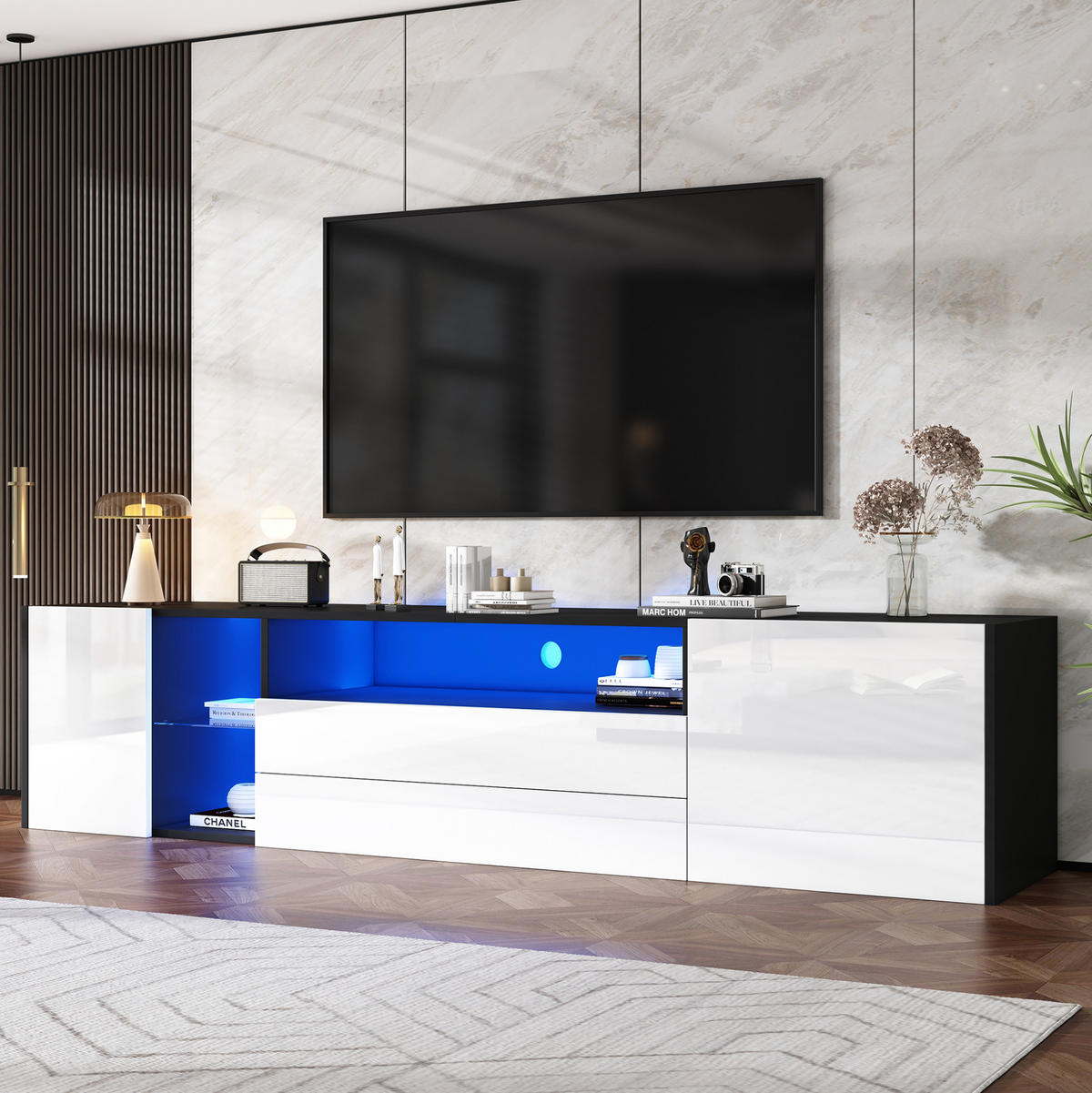 TV-ELEMENT mit LED 180 x 40 x 45 cm Weiß/Schwarz - Weiß, Holzwerkstoff (40/45/180cm) - Beauniv