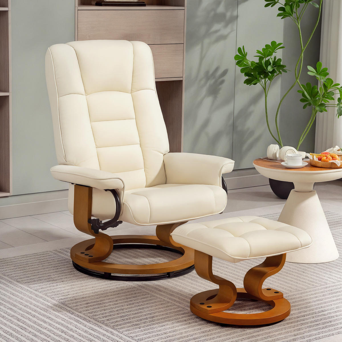 RELAXSESSEL DE-17407 130° neigbar, 360° drehbar mit Fußstütze Creme - Creme, Holz (85/104/76cm) - ComfortXL
