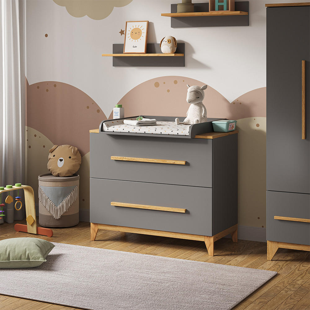 WICKELKOMMODE Malia Grau 108 x 98 cm mit 2 Schubladen - Grau, Holzwerkstoff (108/98/70cm) - VitaliSpa